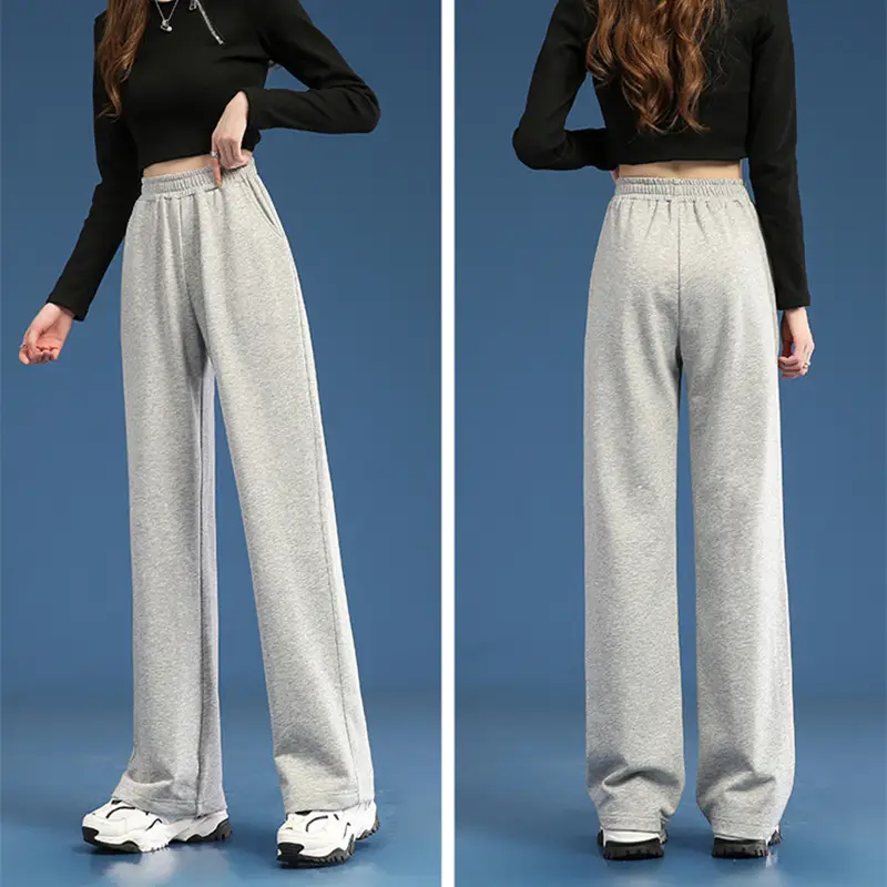 Women Wide Leg Pants White Blended Cotton Spring Fall - Image 6