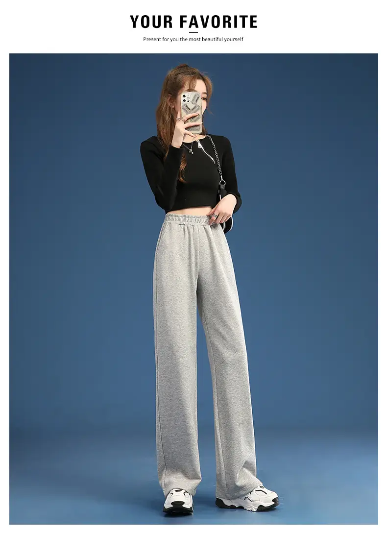 Women Wide Leg Pants White Blended Cotton Spring Fall — feature 10