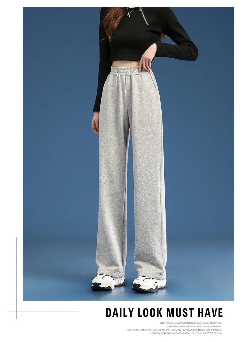 Women Wide Leg Pants White Blended Cotton Spring Fall — feature 11