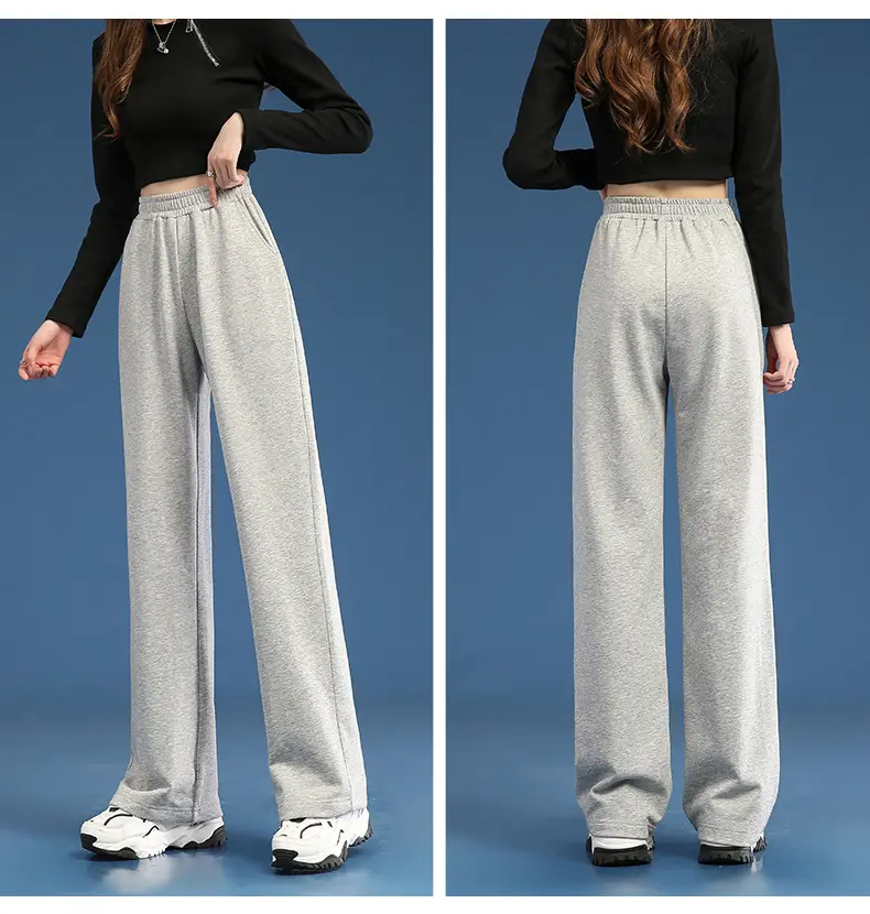 Women Wide Leg Pants White Blended Cotton Spring Fall — feature 12