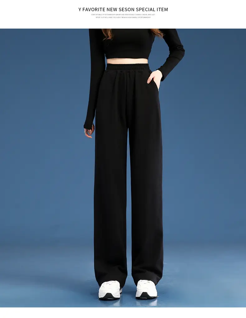 Women Wide Leg Pants White Blended Cotton Spring Fall - Image 2