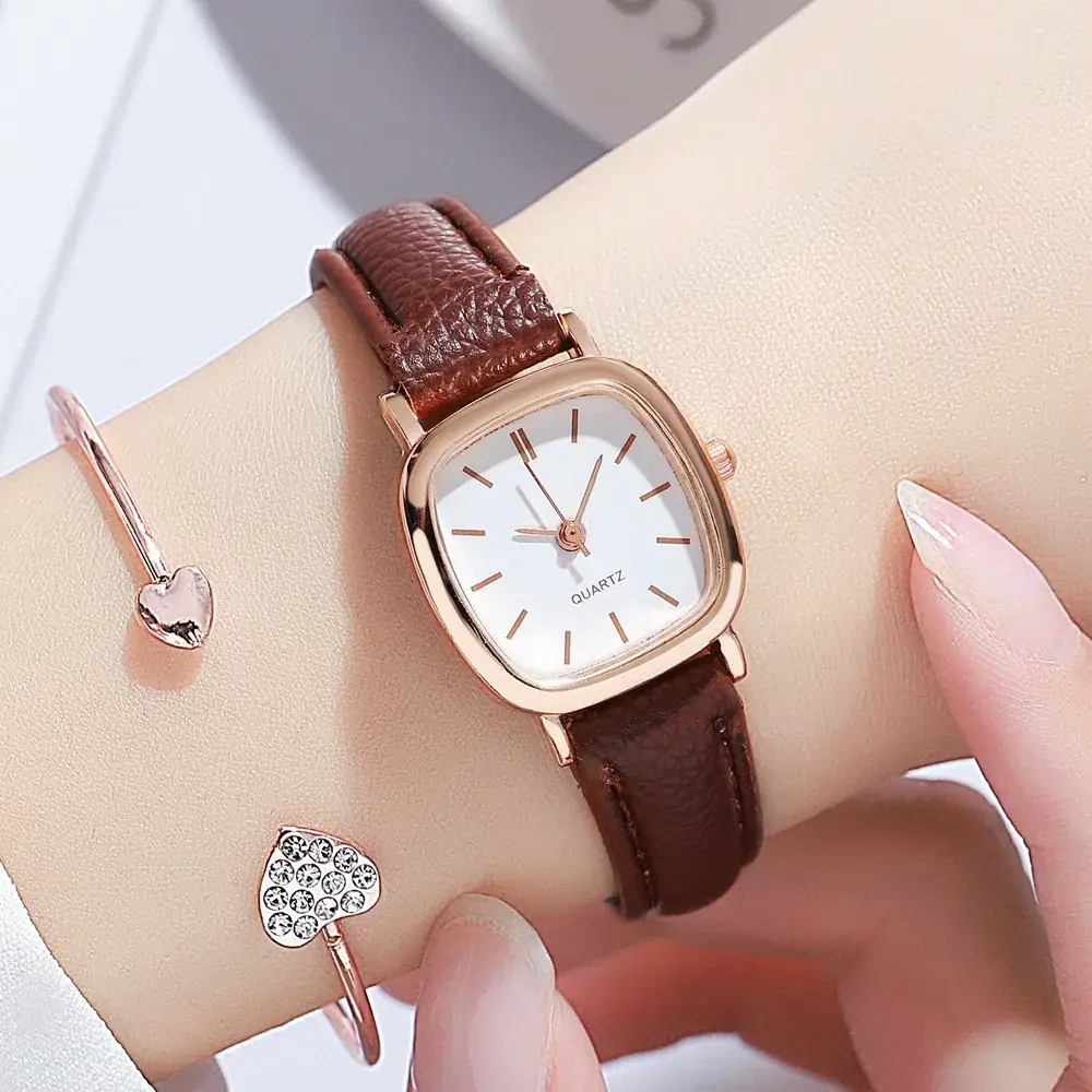 Women's Quartz Watch Brown Leather Band Small Dial - Image 5