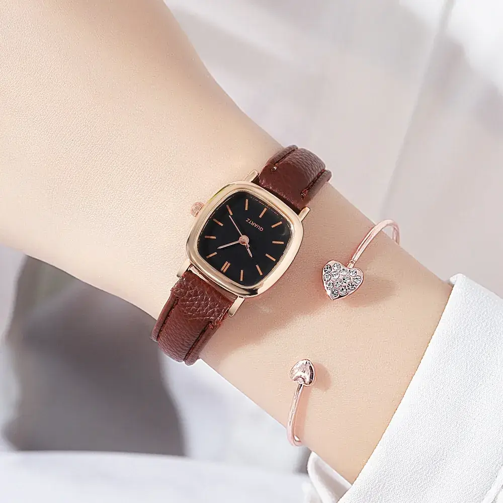 Women's Quartz Watch Brown Leather Band Small Dial - Image 6