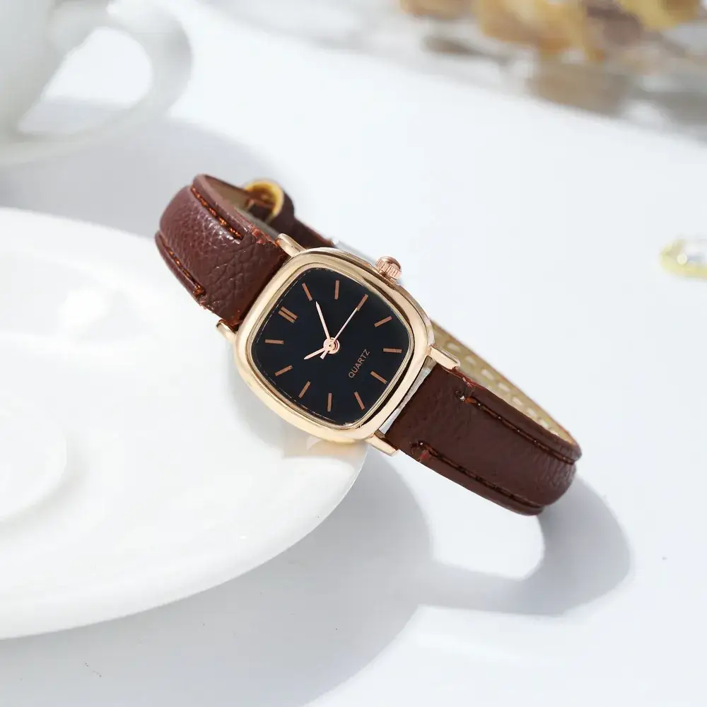 Women's Quartz Watch Brown Leather Band Small Dial - Image 2