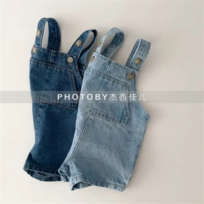 Kids Denim Shorts with Suspenders Blue Wash - Image 4