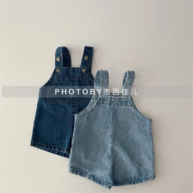 Kids Denim Shorts with Suspenders Blue Wash - Image 5