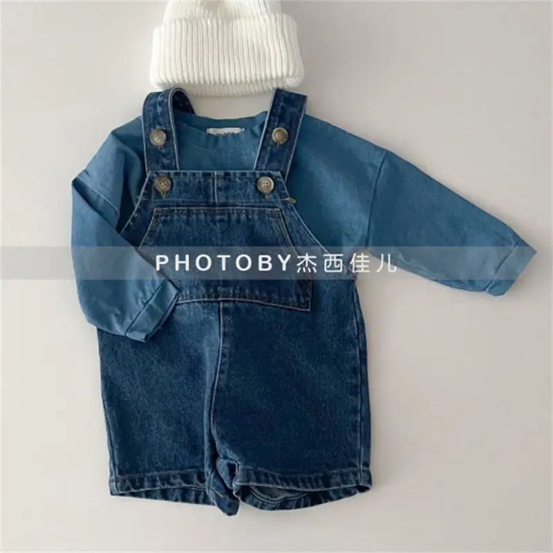 Kids Denim Shorts with Suspenders Blue Wash - Image 2