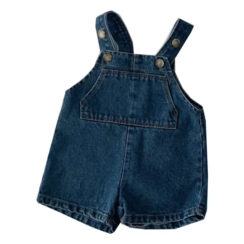 Kids Denim Shorts with Suspenders Blue Wash - Image 6