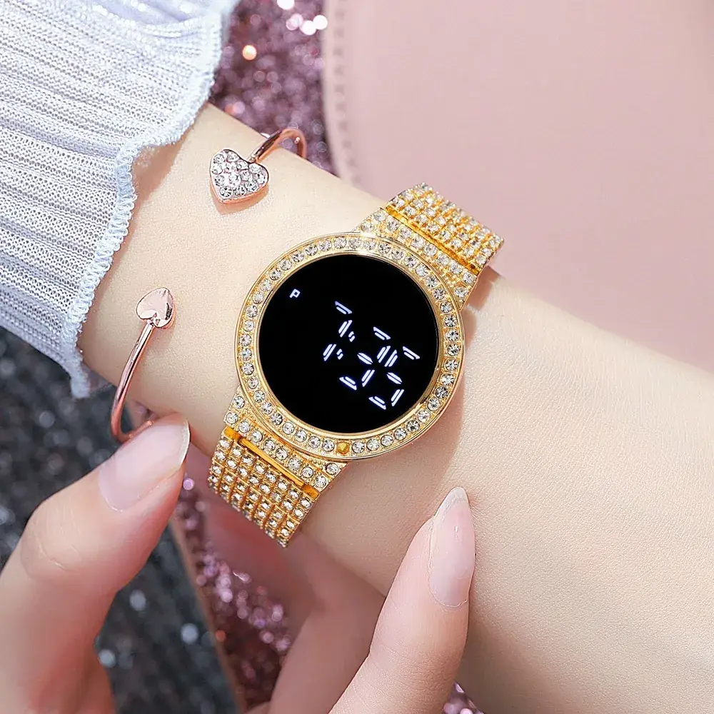 Luxury Gold Diamond Watch with LED Display - Image 8