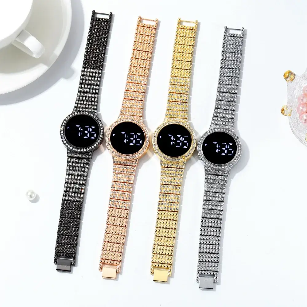 Luxury Gold Diamond Watch with LED Display - Image 9