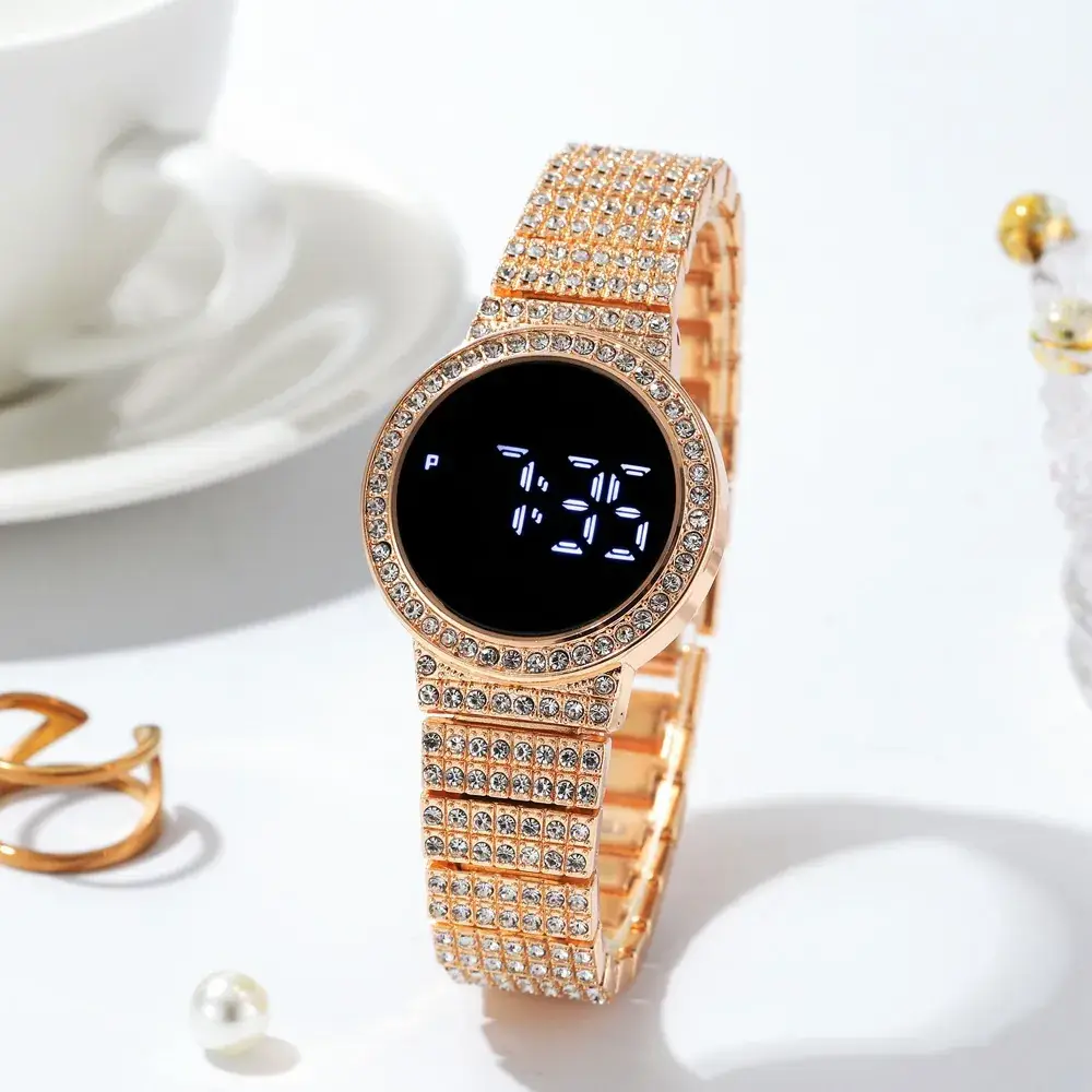 Luxury Gold Diamond Watch with LED Display - Image 2