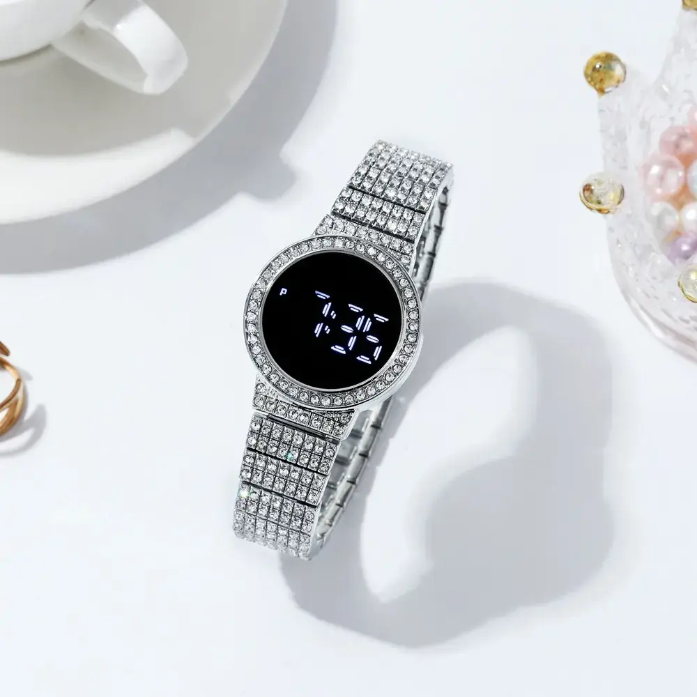 Luxury Gold Diamond Watch with LED Display - Image 3