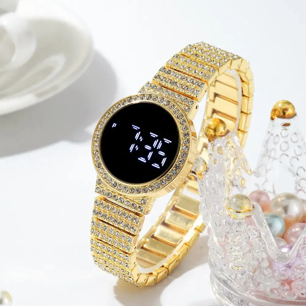 Luxury Gold Diamond Watch with LED Display - Image 4