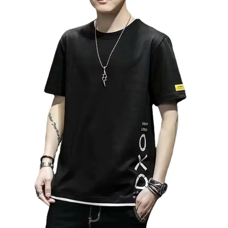 Men Black Casual T-Shirt Korean Slim Fit 2023 Summer - Image 9