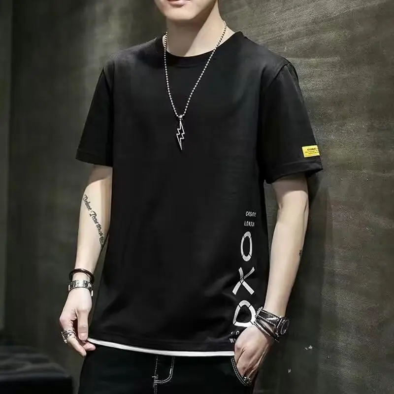 Men Black Casual T-Shirt Korean Slim Fit 2023 Summer - Image 3