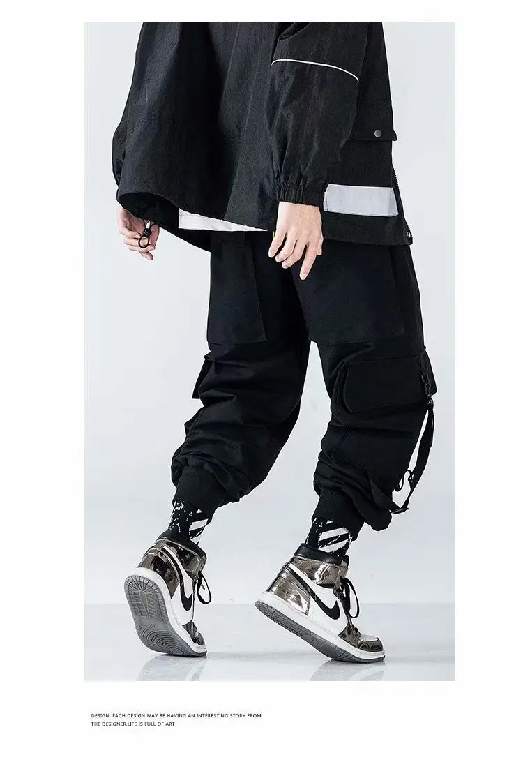 Men Slim Fit Leg Tooling Pants Black Spring Autumn - Image 4