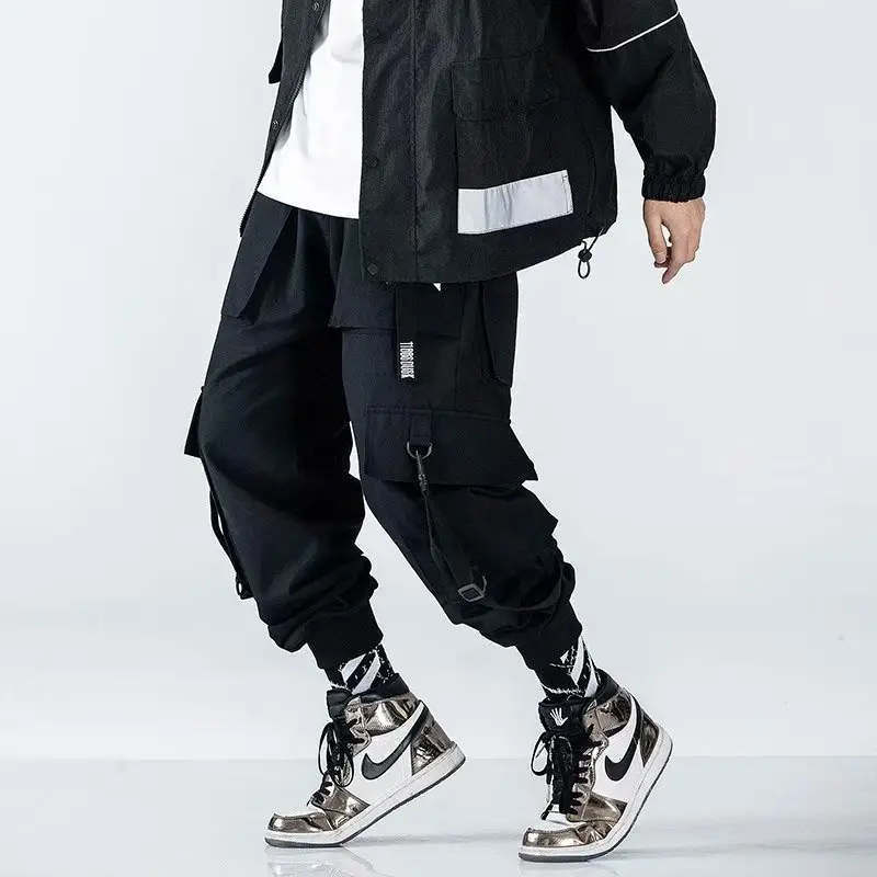 Men Slim Fit Leg Tooling Pants Black Spring Autumn - Image 5