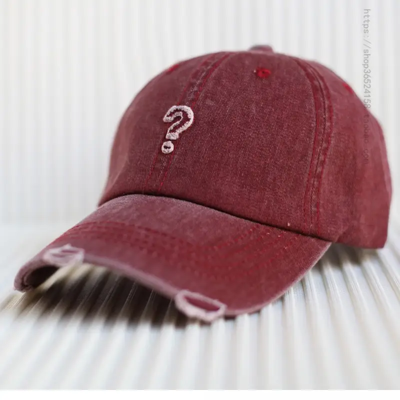 Ripped Denim Baseball Cap for Men Red - Image 7