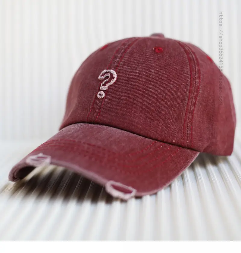 Ripped Denim Baseball Cap for Men Red — feature 4
