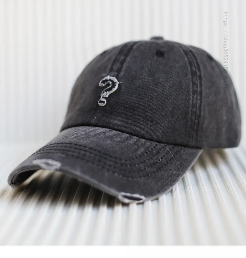Ripped Denim Baseball Cap for Men Red - Image 2