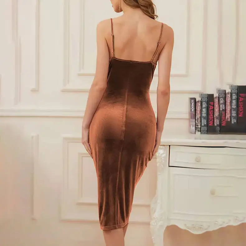 2022 Velvet Slit Pleated Women's Dress Red - Image 9