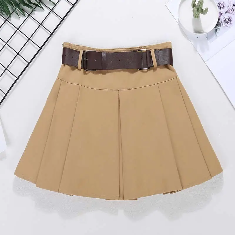 Vintage Campus Pleated Skirt Brown Belted Women - Image 3
