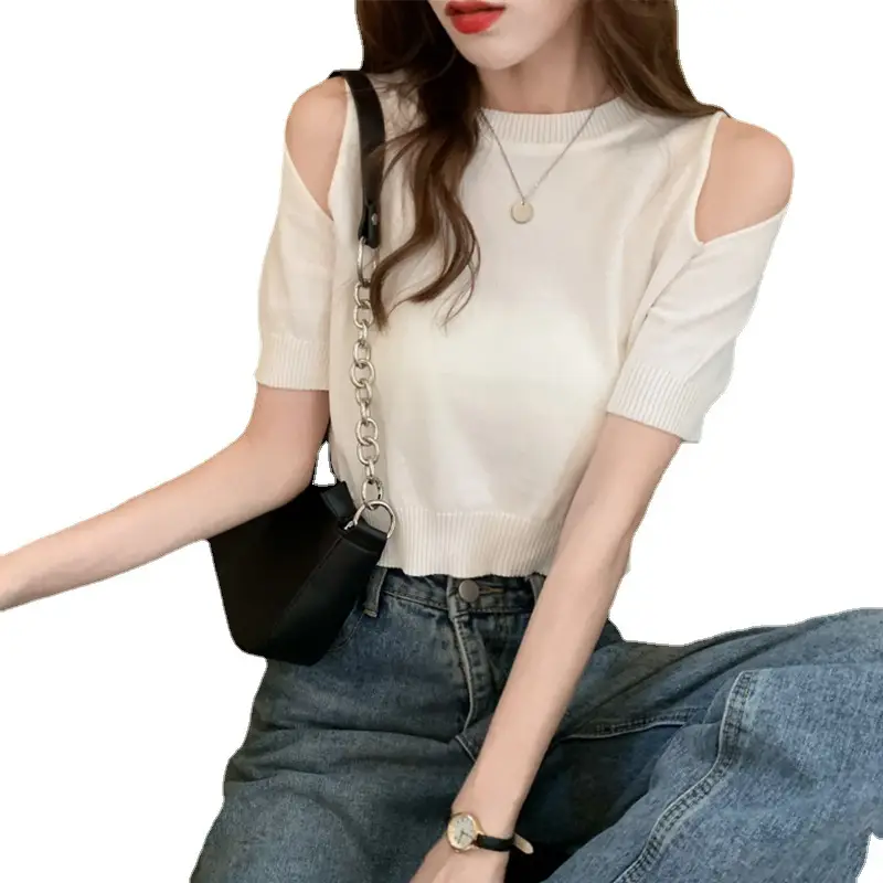 Women Ice Silk Cold Shoulder T-Shirt Summer 2025 - Image 5