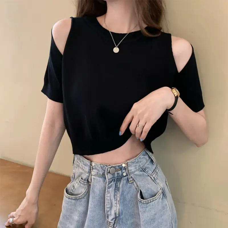 Women Ice Silk Cold Shoulder T-Shirt Summer 2025 — feature 3