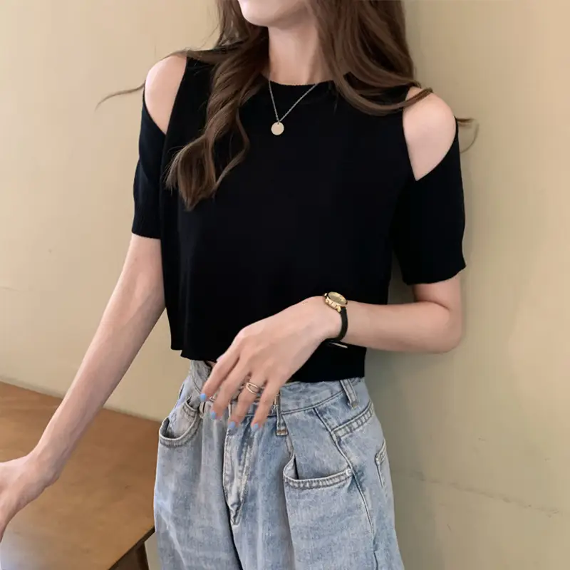 Women Ice Silk Cold Shoulder T-Shirt Summer 2025 — feature 4