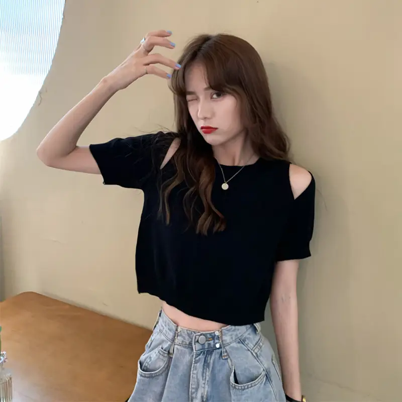Women Ice Silk Cold Shoulder T-Shirt Summer 2025 — feature 5