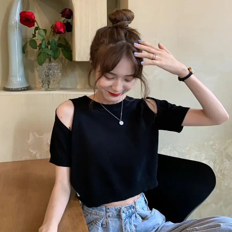 Women Ice Silk Cold Shoulder T-Shirt Summer 2025 — feature 6