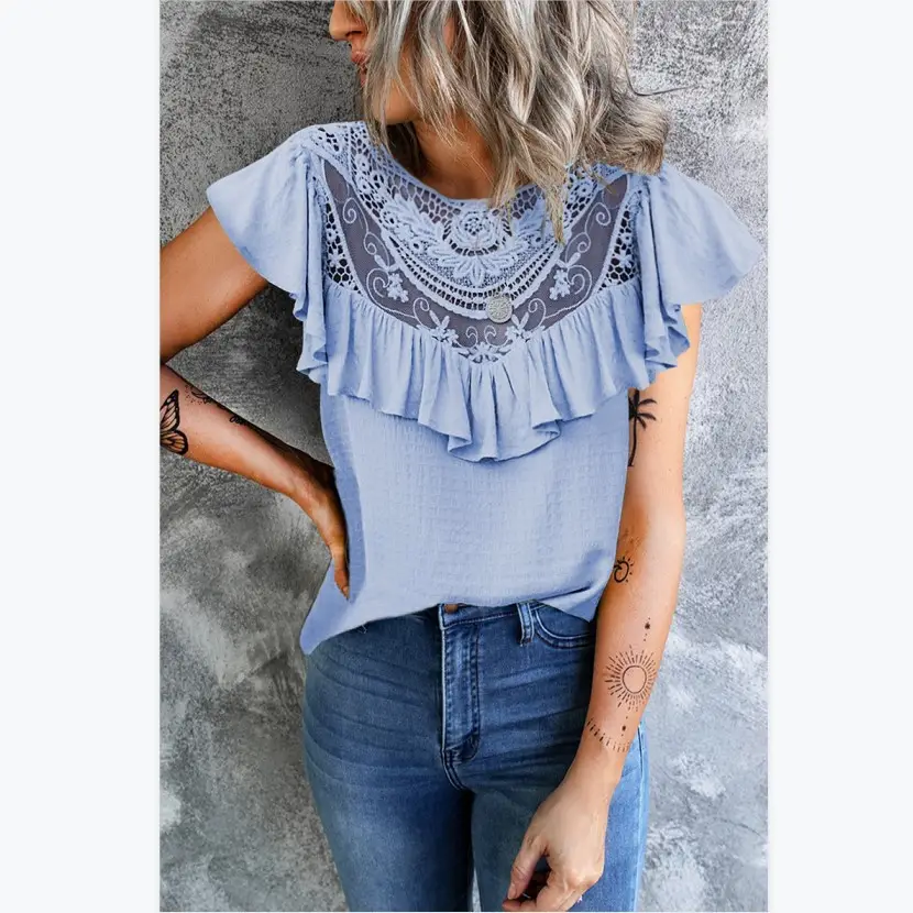 2022 Ruffled Lace Women's Vest Yellow Crewneck