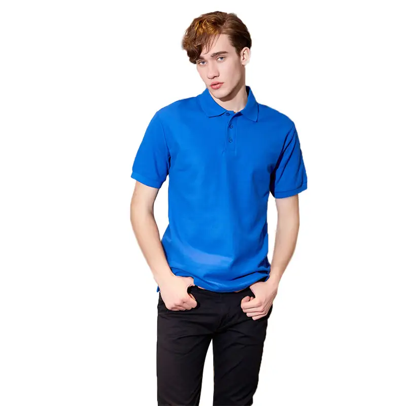 Men Blue Cotton Polo Shirt 220g Loose Fit