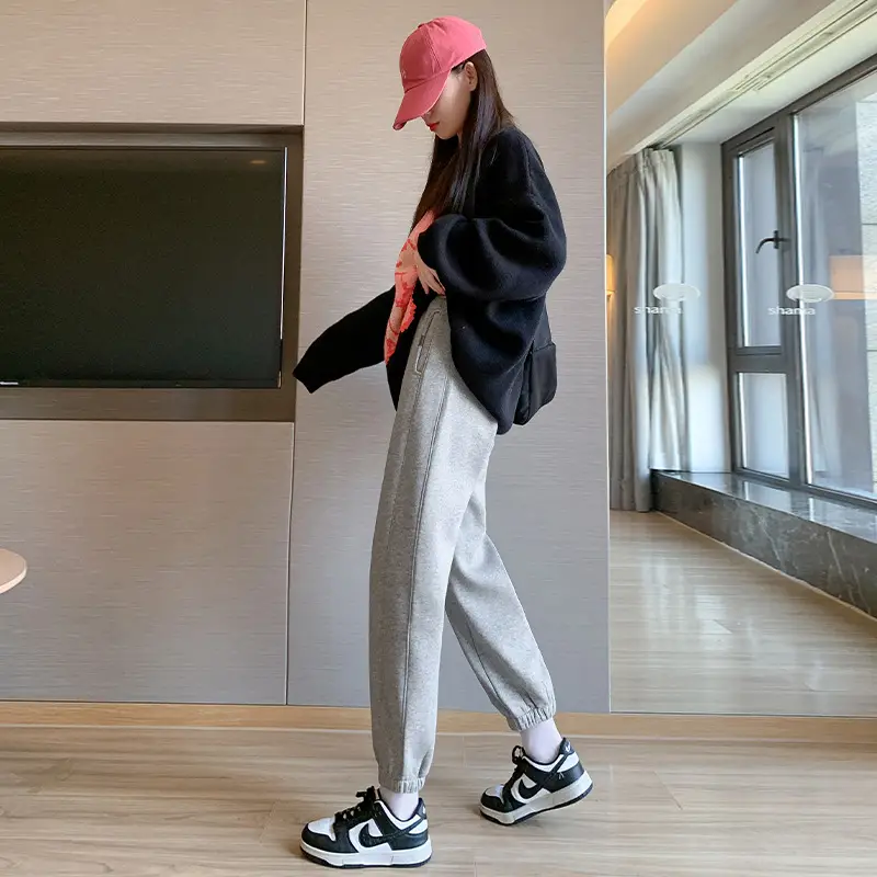 Women's Black Wide Leg Sweatpants High Waist Straight Slim