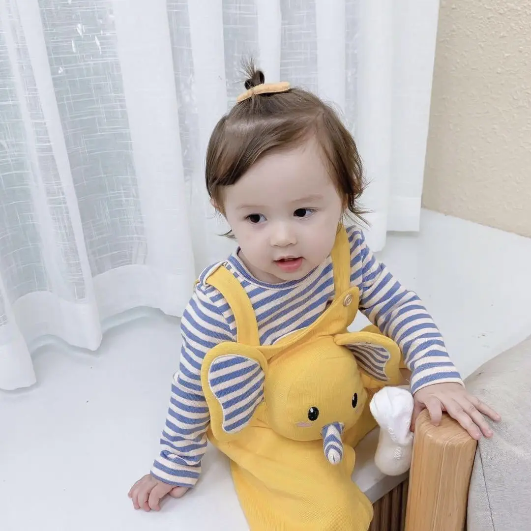 Cute Pig Design Baby Overalls Striped Pink White - Image 4