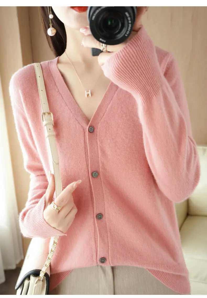 Women's Red Knit Cardigan Jacket Large Size — feature 24