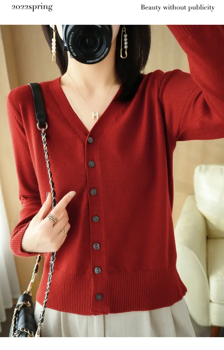 Women's Red Knit Cardigan Jacket Large Size — feature 50