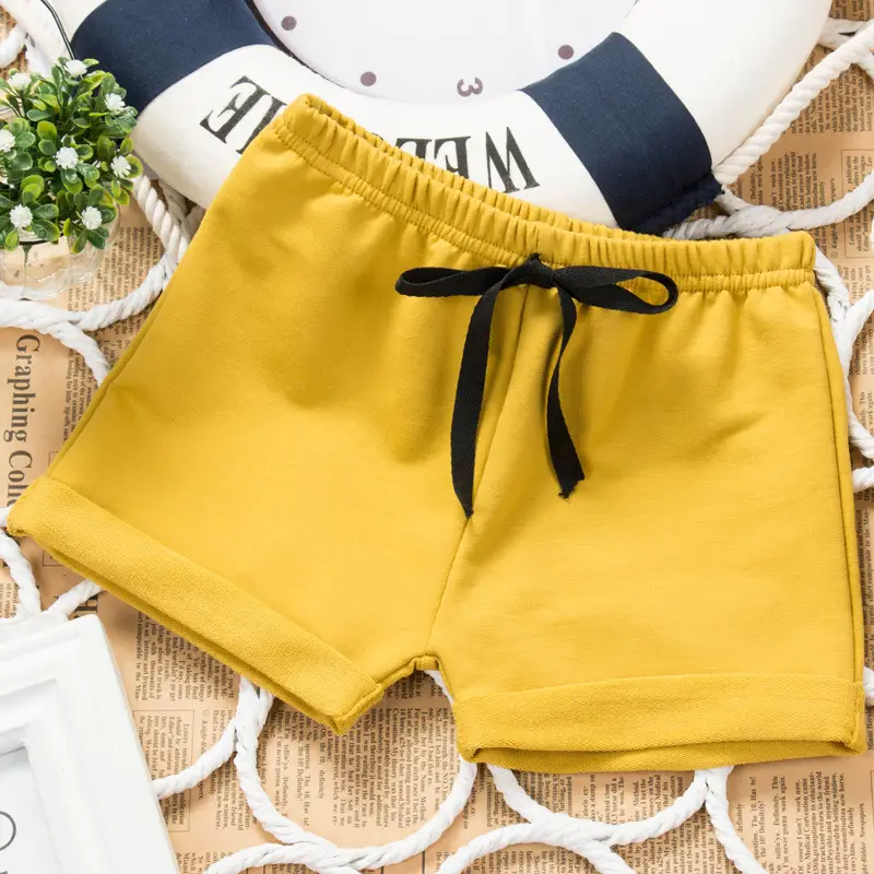 Men Women Cotton Shorts Navy Yellow Drawstring - Image 2