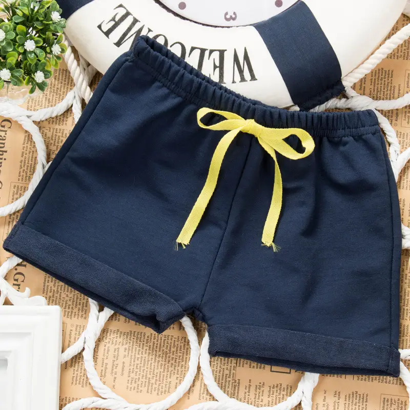 Men Women Cotton Shorts Navy Yellow Drawstring - Image 7