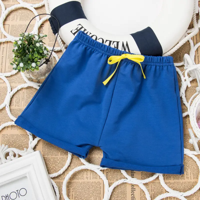 Men Women Cotton Shorts Navy Yellow Drawstring - Image 8