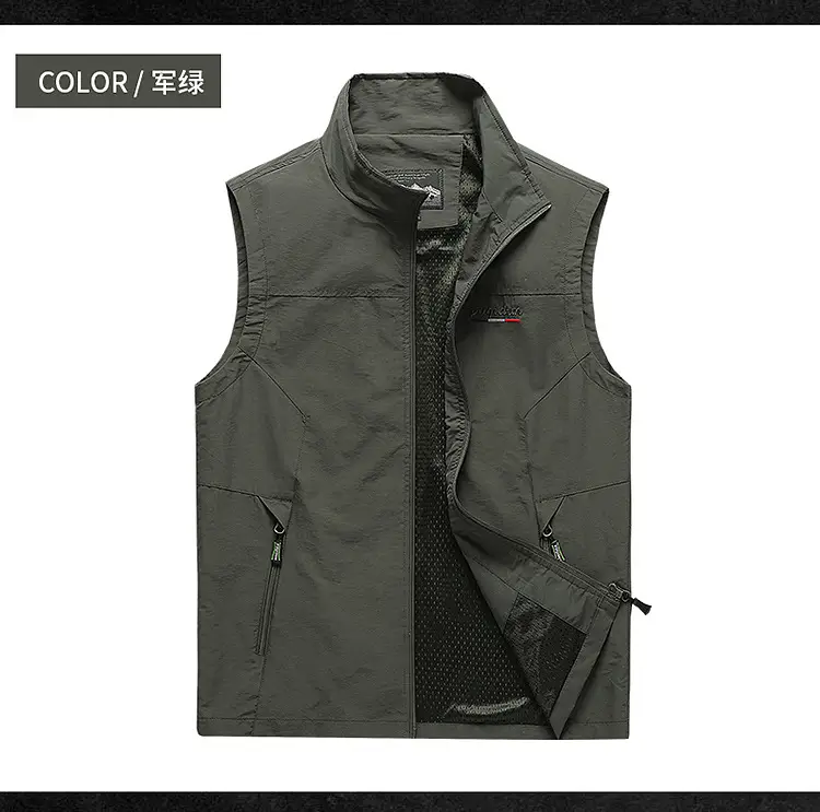 Men's 2022 Collar Vest Olive Green Quick-Drying Lightweight - Image 3