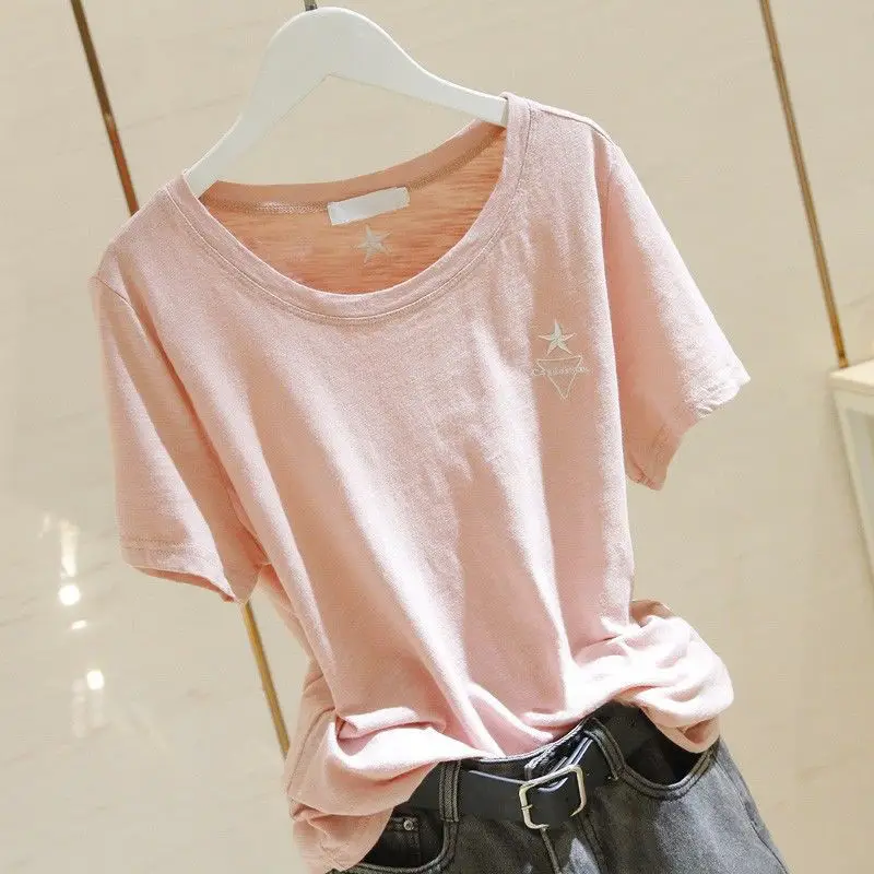 Pure Cotton Light Blue Women's T-Shirt Large Size