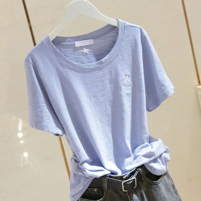 Pure Cotton Light Blue Women's T-Shirt Large Size