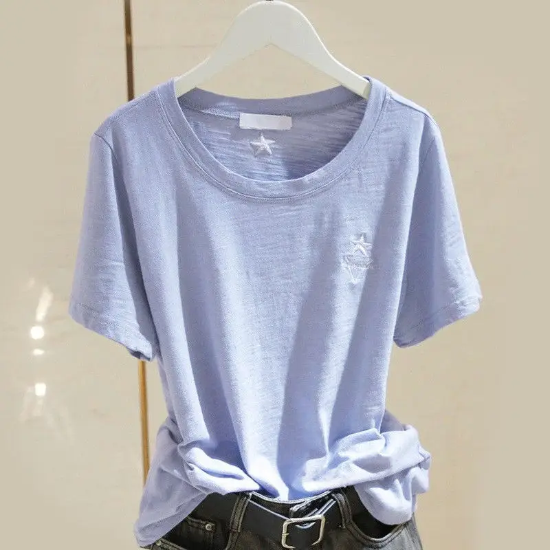 Pure Cotton Light Blue Women's T-Shirt Large Size