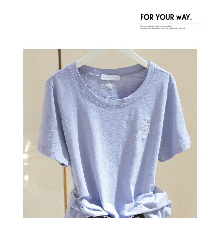 Pure Cotton Light Blue Women's T-Shirt Large Size — feature 13