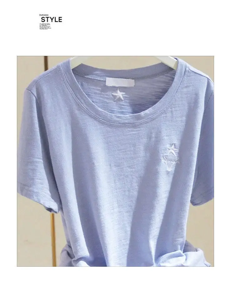 Pure Cotton Light Blue Women's T-Shirt Large Size — feature 14