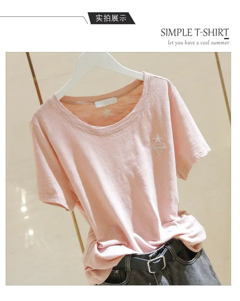Pure Cotton Light Blue Women's T-Shirt Large Size — feature 9