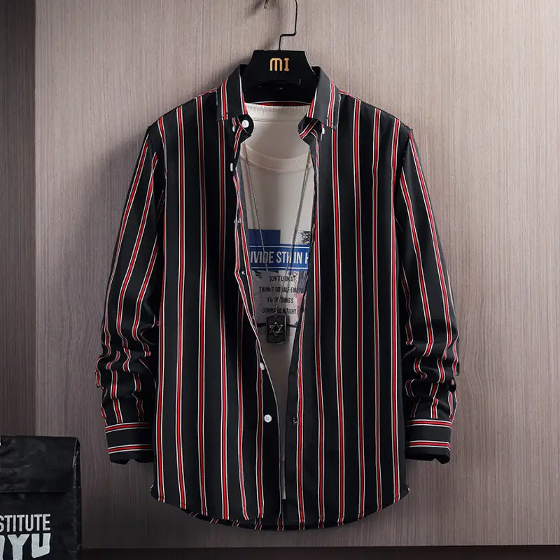 Men Vertical Striped Long Sleeve Shirt Spring Autumn Slim Fit - Image 10