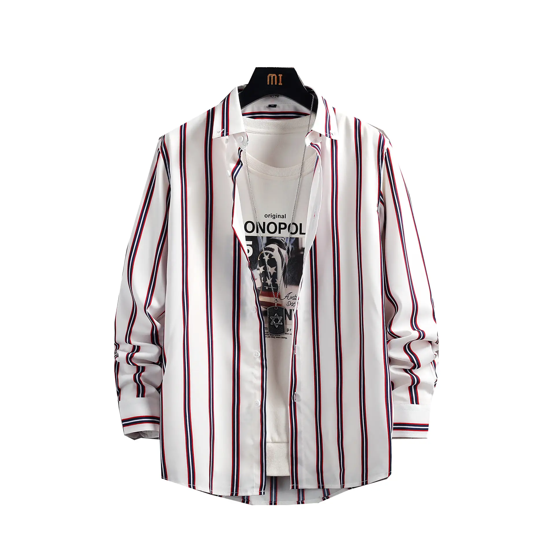 Men Vertical Striped Long Sleeve Shirt Spring Autumn Slim Fit - Image 11