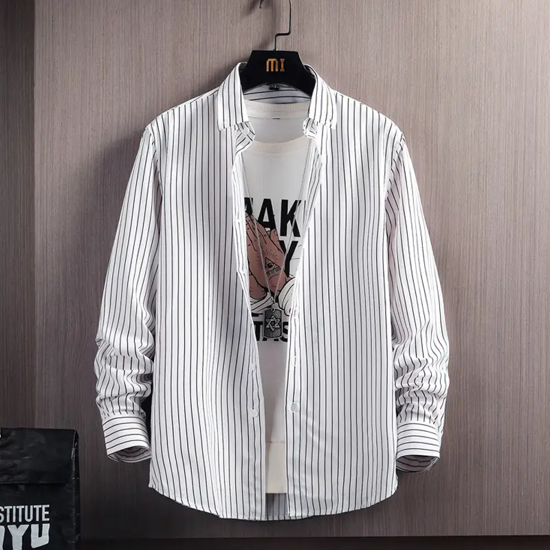 Men Vertical Striped Long Sleeve Shirt Spring Autumn Slim Fit - Image 4